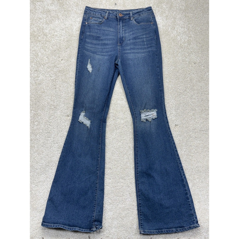 Articles Of Society Jeans Womens 7/28 Blue High Rise Distressed Flare Kinsman